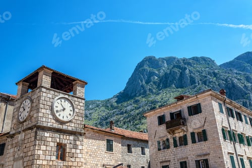 Preview: Clock Tower And Mountains In The Historic Center Of Kotor, Montenegro
