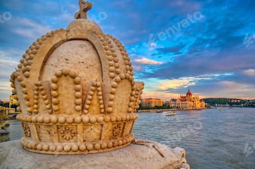 Preview: The Hungarian Parliament Building Located On The Danube River In Budapest Hungary At Sunset.