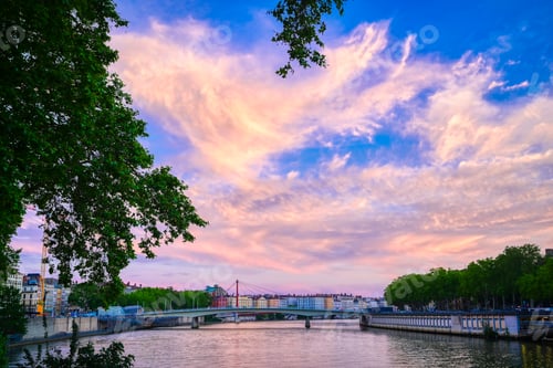 Preview: A View Of Lyon, France Along The Saône River At Sunset.