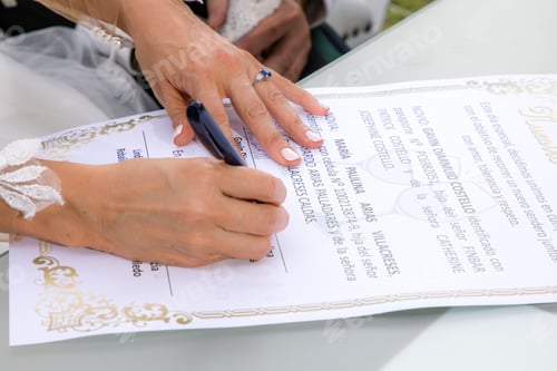 Preview: Quito - Ecuador 10-07-2019: The Bride Signs The Marriage Certificate On A Wedding