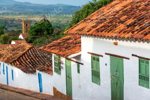 Preview: Colonial Architecture In Barichara, Colombia With The Cathedral In The Background