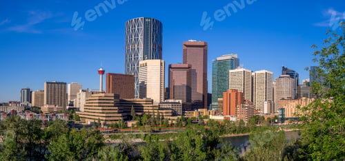 Preview: Calgary'S Skyline On A Beautiful Spring Day. Calgary Is The Corporate Centre Of The Oil Industry In