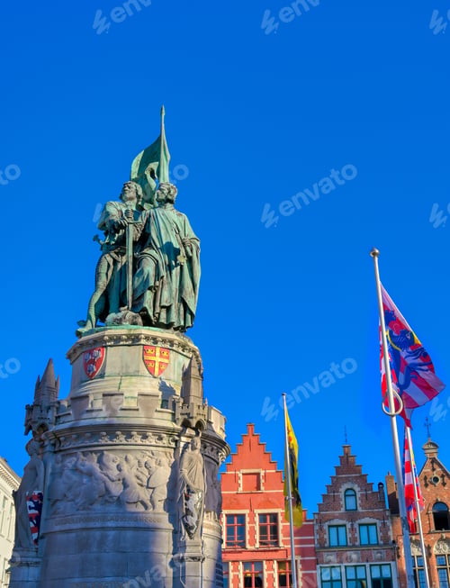 Preview: The Jan Breydel And Pieter De Coninck Statue Located In The Historical City Center And Market
