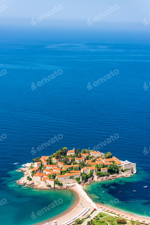 Preview: Vertical View Of The Stunning Island Of Sveti Stefan In Montenegro