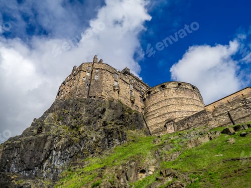 Preview: The Magnificent View Of Edinburgh Castle From Grassmarket In Edinburgh Scotland.