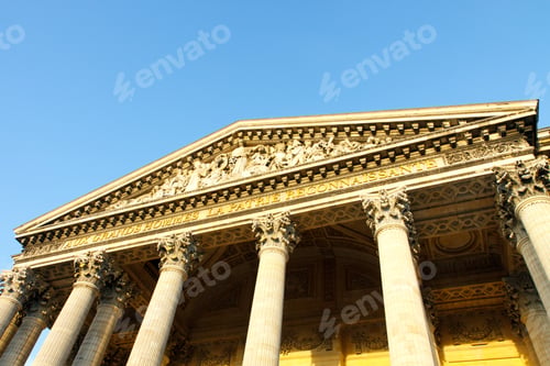 Preview: Color Dslr Image Looking Up At The Facade Of The Pantheon In Paris, France, With A Blue Sky