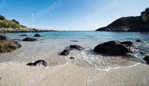 Preview: Beach, Wave Extended And Rocks In Cachagua, Las Cujas, V Region, Chile.