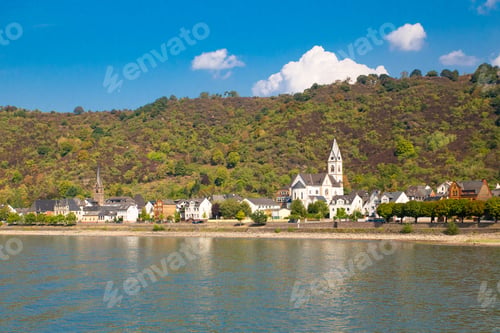 Preview: German Travel Landscape From Village Along The Rhine River With Beautiful Old Architecture