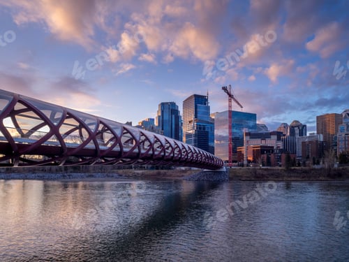 Preview: Calgary'S Skyline Along The Bow River At Sunset.