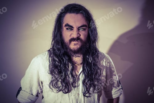 Preview: Portrait Of Brutal Bearded Man. Stylish Man Looking Away. Men Fashion Portrait. Long Beard And