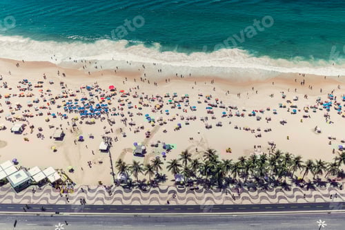 Preview: High Angle View Of Copacabana Beach Full Of People Relaxing On The Sun, Rio De Janeiro