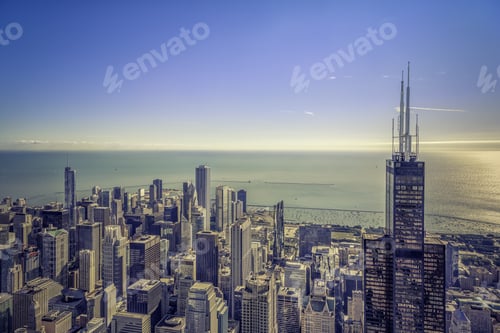 Preview: Sunrise Over Chicago Financial District- Aerial View