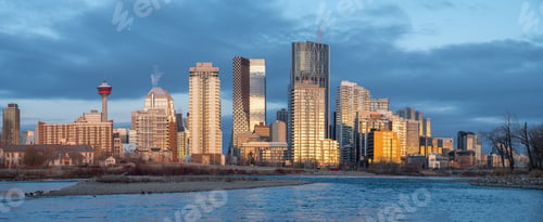 Preview: Calgary'S Skyline In The Early Morning Along The Bow River. Facing West.