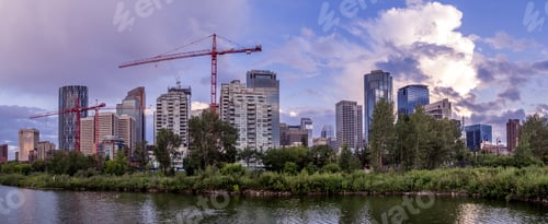 Preview: Skyline Reflected In The Bow River At Princes Island Park And In Calgary Alberta.