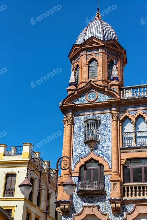 Preview: Ornate Brick Building With Blue And White Tile In Historic Seville, Spain