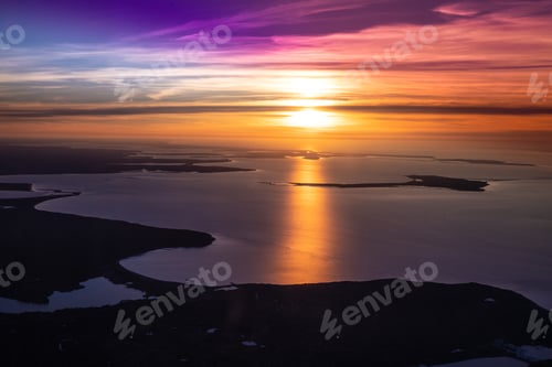 Preview: Aerial View Over Long Island New York With Colorful Sunset Over The Great South Bay