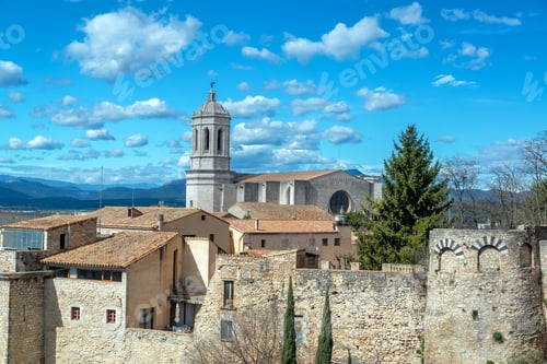 Preview: Historic Architecture In Girona, Spain Featuring The Cathedral Of Saint Mary