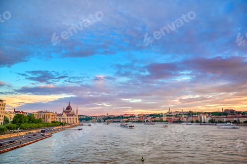 Preview: The Hungarian Parliament Building Located On The Danube River In Budapest Hungary At Sunset.