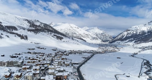 Preview: Aerial View Of Livigno Alps Ski Resort In Winter, Italy