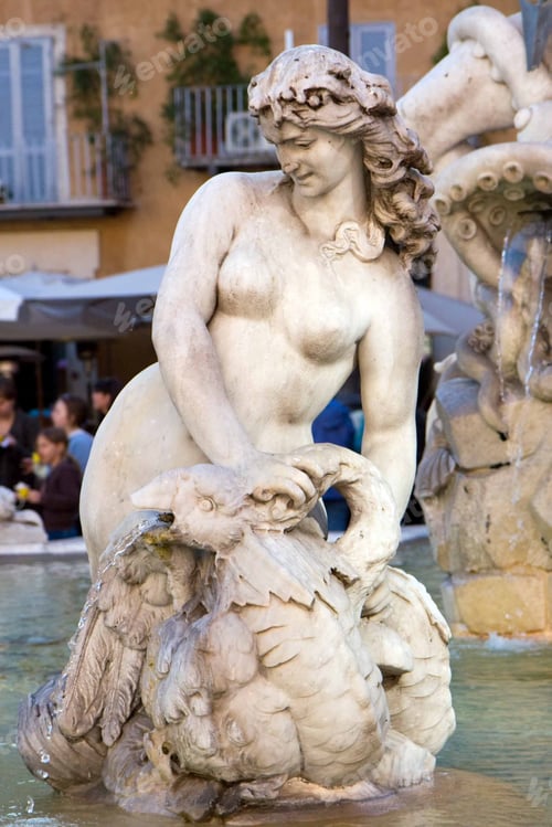 Preview: Color Dslr Image Of A White Marble Nude Woman Water Fountain As Part Of Navona In Rome, Italy