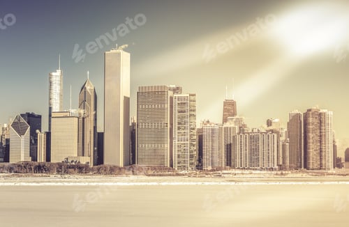 Preview: Downtown Chicago Winter View With Frozen Lake Michigan