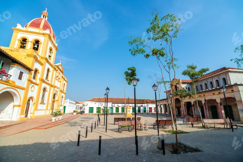 Preview: Plaza In Mompox, Colombia With A Cathedral And Old Abandoned Market