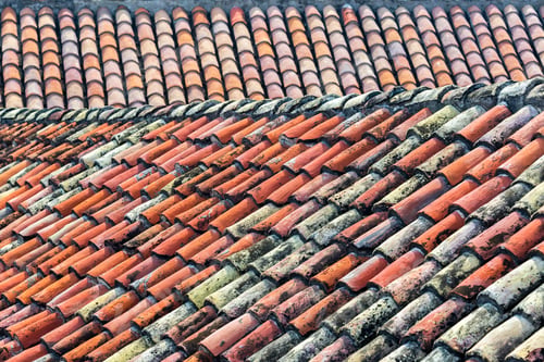 Preview: Old Roof Tiles Forming A Pattern On A Colonial Building In The Historic Center Of Cartagena