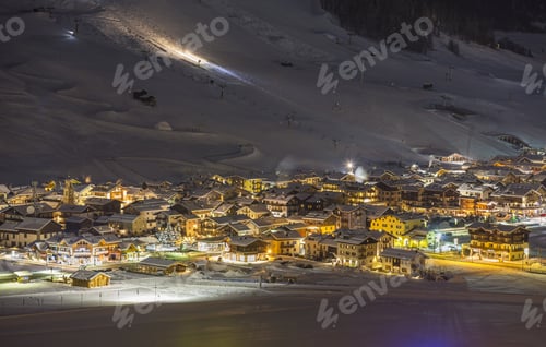 Preview: Alpine Ski Resort At Night, Winter Scenery, Livigno, Italy