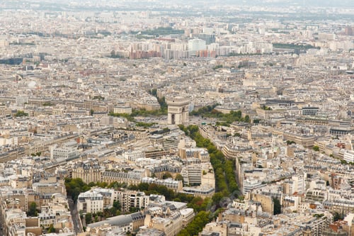Preview: Color Dslr Wide Angle Stock Skyline Of Paris, France, With The Arc De Triomphe At The Center. Urban