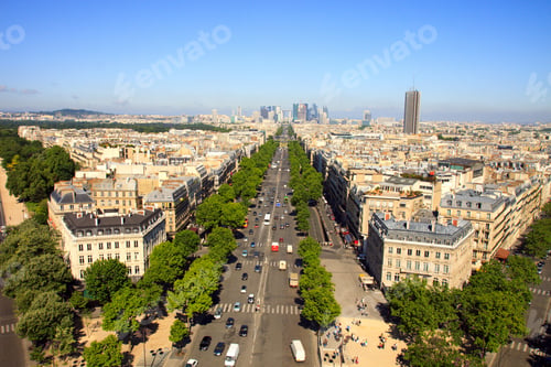Preview: Color Dslr Wide Angle View Of The Paris, France Urban City Skyline From The Top Of The Arc De