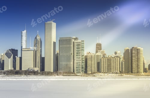 Preview: Downtown Chicago Winter View With Frozen Lake Michigan