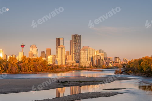 Preview: View Of Calgary'S Skyline Along The Bow River During An Autumn Sunrise.