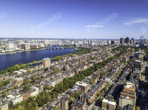 Preview: Boston, Massachusetts, Usa City Skyline Aerial Panorama View With Urban Buildings Midtown