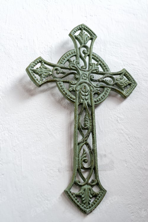 Preview: A Green Cross On A White Wall In Villa De Leyva, Colombia