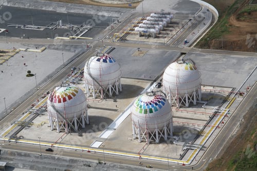 Preview: Gas Refinery Aerial, Aerial Top Down View Over Gas Refinery Or Chemical Factory And Power Plant