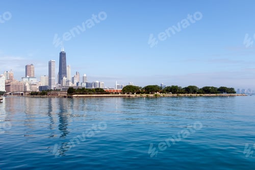 Preview: Color Dslr Wide Angle Image Of Skyline Of Chicago, Looking North From Navy Pier, With Lake Michigan