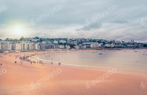 Preview: San Sebastian Beach, Spain (Basque Country). Light Leak Effect With Vintage Colors