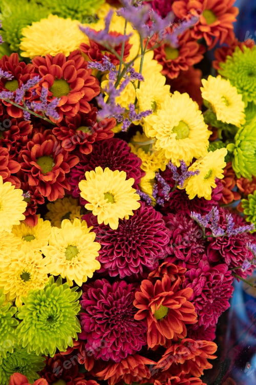 Preview: Colorful Flowers Composition At A Marketplace. Selective Focus
