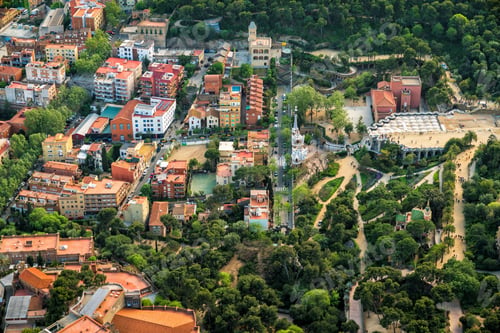 Preview: Aerial View Of Park Guell With City Buildings And Streets, Barcelona, Spain