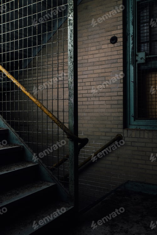 Preview: Abandoned Stairwell, Bathed In Brown And Green Hues, At Creedmoor State Hospital'S Building 2 In