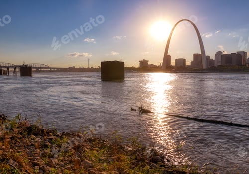 Preview: The St. Louis, Missouri Skyline Across The Mississippi River.