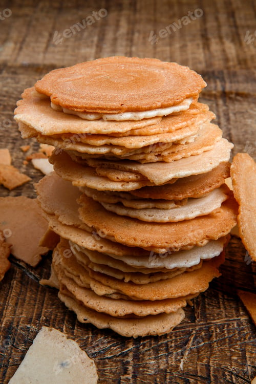 Preview: Japanese Baked Rice Snack Named Senbei On Wood Background