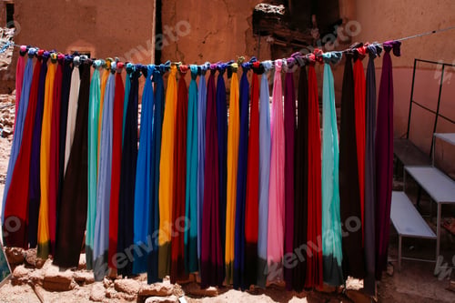 Preview: Colorful Cloths Drying In The Sun After Being Dyed In Kasbah Of Marrakesh, Morocco