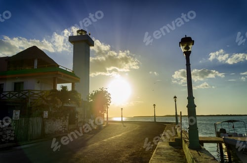 Preview: View Of Sunset On The Waterfront In Rio Lagartos In Mexico