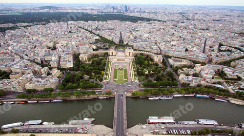 Preview: Wide Angle View Of The Trocadero And The Palais De Chaillot Shot From Above At The Eiffel Tower