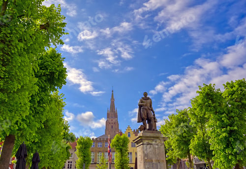 Preview: The Statue Of Simon Stevin Located In The Historic Center Of Bruges (Brugge), Belgium.