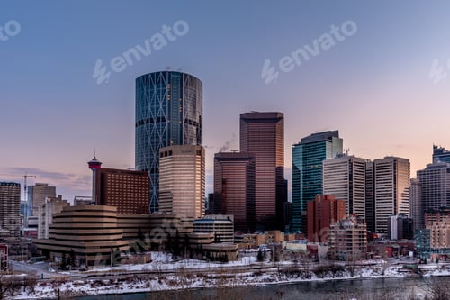 Preview: View Of Calgary' Skyline On A Winter Sunset.