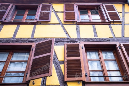Preview: Details On Charming Half-Timbered Building With Shutters On Windows Photographed In Strasbourg