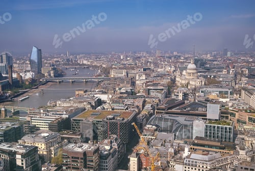 Preview: An Aerial View Of London, Uk Along The River Thames.