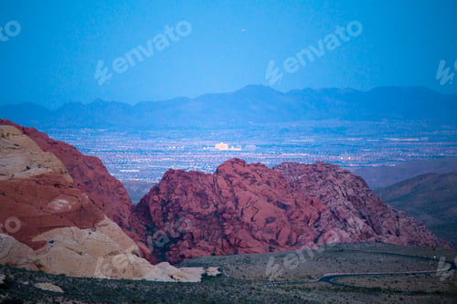 Preview: Red Rock Canyon In Nevada At Dusk With The Light Of Las Vegas Seen Below